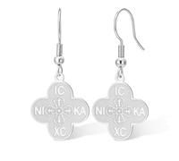 Boucles d'oreilles croix orthodoxe IC XC NIKA trèfle à quatre feuilles Jésus Christ pendentif croix byzantine grecque orientale boucles d'oreilles amulette religieuse chrétienne bijoux cadeau pour