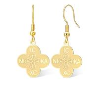 Boucles d'oreilles croix orthodoxe IC XC NIKA trèfle à quatre feuilles Jésus Christ pendentif croix byzantine grecque orientale boucles d'oreilles amulette religieuse chrétienne bijoux cadeau pour