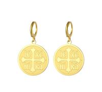 Boucles d'oreilles croix orthodoxe pour femmes IC XC NIKA Croix Jésus Christ Boucles d'oreilles croix grecque Byzantine Bijoux religieux orientaux Cadeau chrétien catholique (Croix orthodoxe or 2)
