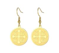 Boucles d'oreilles croix orthodoxe pour femmes IC XC NIKA Croix Jésus Christ Boucles d'oreilles croix grecque Byzantine Bijoux religieux orientaux Cadeau chrétien catholique (Croix orthodoxe or)