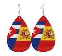 Boucles d'oreilles Cuba et Espagne en cuir en forme de larme pour femme avec pendentif imprimé avec crochet Mode vintage fête au quotidien, taille unique, Cuir