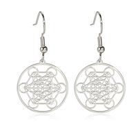 Boucles D'oreilles Cube Metatron Pour Femmes Acier Inoxydable Géométrie Sacrée Fleur De Vie Boucles D'oreilles Charme Géométrique Hexagramme Boucles D'oreilles Bijoux De Style Bohème (argent)