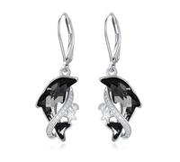 Boucles d'oreilles dauphin en argent sterling avec cristal dauphin Hoop - Boucles d'oreilles en forme de goutte d'océan - Pour boucles d'oreilles sensibles - Cadeau, EXTRA, Argent sterling, Opale
