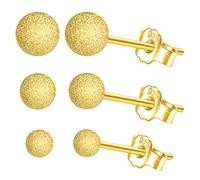 Boucles d'oreilles de boule or, en argent 925, clous d'oreilles simple pour femme fille, trois paires, 3mm, 4mm, 5mm