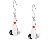 Boucles d'oreilles de bowling en acier inoxydable pour femme En forme de boule de bowling pour les amateurs de joueurs d'entraîneurs femmes et filles Acier inoxydable Pas de gemme (Argenté)