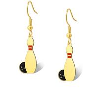 Boucles d'oreilles de bowling en acier inoxydable pour femme En forme de boule de bowling pour les amateurs de joueurs d'entraîneurs femmes et filles Acier inoxydable Pas de gemme (or)