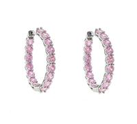 Boucles d'oreilles de cerceau en cristal rose de 14 carats, diamètre intérieur de 30 mm et doubles cerceaux avec conception de pierres précieuses, cadeau pour elle