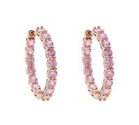 Boucles d'oreilles de cerceau en cristal rose de 14 carats, diamètre intérieur de 30 mm et doubles cerceaux avec conception de pierres précieuses, cadeau pour elle