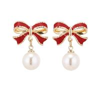 Boucles d'oreilles de goujon en ruban Bow pour les femmes fausses perles drop steads bowknot chics élégants bijoux accessoires cadeaux de la Saint-Valentin Rose rouge