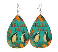 Boucles D'Oreilles De Goutte Bonjour L'Automne, Le Pingouin Et La Citrouille D'Automne Légères Boucles D'Oreilles Pendantes Vintage Boucle D'Oreille Pour Mariage Les Vacances Femme