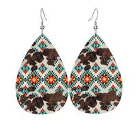 Boucles D'Oreilles De Goutte Motif Aztèque Moderne En Cuir De Vachette Du Sud-Ouest Élégant Boucles D'Oreilles Pendantes Vintage Boucle D’Oreille En Cuir Pour Anniversaires Quotidien Danse