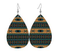 Boucles D'Oreilles De Goutte Motif Aztèque Tribal Du Sud-Ouest, Turquoise Et Beige Décontractées Boucles D'Oreilles Pendantes En Forme Vintage Boucle D'Oreille Pour Les Vacances Quotidien