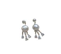 Boucles d'oreilles de mariage for mariées Boucles d'oreilles pendantes en perles d'eau douce plaquées or 18 carats en forme de larme Cristal