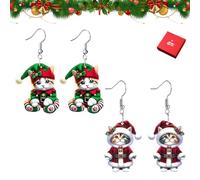 Boucles d'oreilles de Noël, boucles d'oreilles chat festives et mignonnes, cadeau for les amoureux des chats et accessoires de fête de Noël(Set B)
