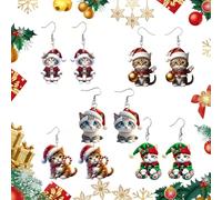 Boucles d'oreilles de Noël Chat Père Noël 2026, Boucles d'oreilles pendantes en acrylique léger, adorable chaton portant un chapeau(A5PCS)