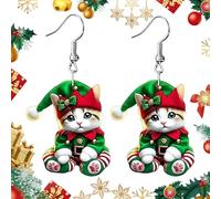Boucles d'oreilles de Noël Chat Père Noël 2026, Boucles d'oreilles pendantes en acrylique léger, adorable chaton portant un chapeau(E)
