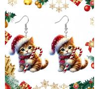 Boucles d'oreilles de Noël Chat Père Noël 2026, Boucles d'oreilles pendantes en acrylique léger, adorable chaton portant un chapeau(B)