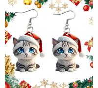 Boucles d'oreilles de Noël Chat Père Noël 2026, Boucles d'oreilles pendantes en acrylique léger, adorable chaton portant un chapeau(C)