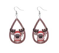 Boucles d'oreilles de noël en bois pour femmes, créatives et polyvalentes, dessin animé père noël creux, nouvelle Bijoux d'oreille sans prétention (D, 4.5X7.5CM)
