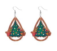 Boucles d'oreilles de noël en bois pour femmes, créatives et polyvalentes, dessin animé père noël creux, nouvelle Bijoux d'oreille sans prétention (F, 4.5X7.5CM)