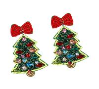Boucles d'oreilles de Noël faites à la main avec perles - Bijoux élégants pour fêtes et rassemblements festifs, length：6.5CM，width：4.2CM, Plastique