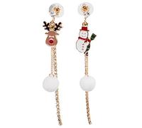 Boucles d'oreilles de Noël Père Noël bonhomme de neige élan, longues boucles à chaîne avec strass, modèle pendantes festif pour soirées, fêtes et port quotidien, en alliage avec tige en argent