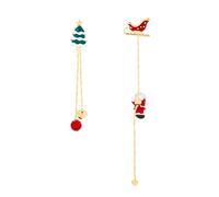 Boucles d'oreilles de Noël pour femme - 1 paire de boucles d'oreilles asymétriques Père Noël arbre de Noël aiguille dorée longue chaîne pampille boucles d'oreilles pendantes décorations de Noël,