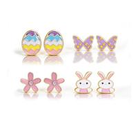 Boucles d'oreilles de Pâques pour femme - Lapin de printemps - Œuf de lapin - Bijoux de Pâques - Accessoires de tenue, 10mm x 15mm x 1.5mm, Métal, Pas de pierre précieuse