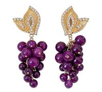 Boucles d'oreilles de raisins de fruits alimentaires pour les femmes, boucles d'oreilles à perles violettes avec des cristaux de feuille d'or, cadeau de bijoux Funky d'énoncé unique pour elle
