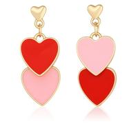 Boucles d'oreilles de Saint-Valentin pour femme, rose et rouge, double cœur, boucles d'oreilles pendantes pour la Saint-Valentin, plusieurs options de couleur, FREE, Métal, Pas de pierre précieuse