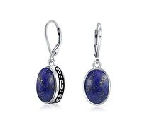 Boucles D'Oreilles De Style Western En Lapis Lazuli Bleu Avec Un Dôme Ovale Et Des Pierres Précieuses En Forme De Chaton, Pendantes Pour Les Femmes En Argent Sterling.