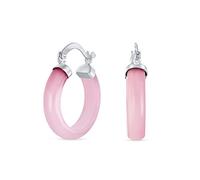 Boucles D'Oreilles De Taille Moyenne En Quartz Rose, Avec Des Pierres Précieuses Et Des Rondes Pour Femmes, En Argent Sterling.