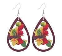 Boucles d'oreilles de Thanksgiving - Boucles d'oreilles pendantes en forme de larme, jour de Thanksgiving Boucles d'oreilles peintes en bois Feuille d'érable Papillon Récolte Calab