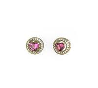 Boucles D'oreilles De Type Puces Guess M'ama Non M'ama - Cercle Pavé Avec Cristal C?Ur Rose Et Acier Doré
