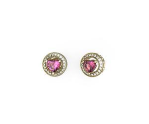 Boucles D'oreilles De Type Puces Guess M'ama Non M'ama - Cercle Pavé Avec Cristal C?Ur Rose Et Acier Doré