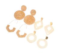 Boucles D'oreilles Décoratives 4 Paires en Bois Ethniques Tissées | Bijoux D'oreilles Réutilisables, Fête, Style All-match pour Party et Daily Life