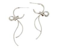 Boucles d'oreilles délicates en argent ruban arc pour femme, bijoux artistiques, léger 4,2g, 4,8 cm de long Dangle Design, parfait pour les looks minimalistes et romantiques modernes