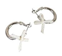 Boucles d'oreilles délicates en cuivre avec nœud d'oreille en forme de nœud et ruban en dentelle élégante pour femme, taille unique, Comme décrit, Comme décrit.