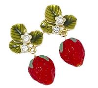 Boucles d'oreilles délicates en forme de fraise, tendance, imitation fruits, feuilles vertes, accessoires élégants pour femme à porter au quotidien