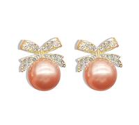 Boucles d'oreilles délicates en forme de nœud en perles et strass - Grandes boucles d'oreilles à tige - Pour fête de Noël - Pour femme, One size fits all, Métal, Pas de gemme