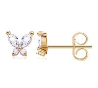 Boucles d'oreilles délicates en forme de papillon en oxyde de zirconium plaqué or 14 carats - Petite marquise en oxyde de zirconium - Boucles d'oreilles minimalistes Mari pour femmes et filles