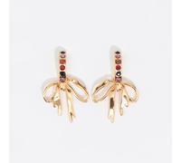 Boucles d'oreilles demi-anneau cristaux bordeaux et nœud doré UN