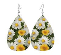 Boucles d'oreilles d'été en forme de marguerites pour femme - Boucles d'oreilles pendantes en cuir double face - Légères - Accessoires d'oreille tendance - Cadeau d'anniversaire