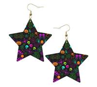 Boucles d'oreilles d'Halloween en forme de tête de mort pour femme, boucles d'oreilles pendantes en forme d'étoile étincelante, bijoux tendance pour soirée, One Size, Cuir