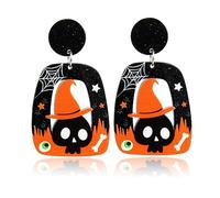 Boucles d'oreilles d'Halloween légères en acrylique pour femme, motif citrouille, squelette, fantôme, vacances, accessoires d'Halloween, bijoux cadeaux (crâne)