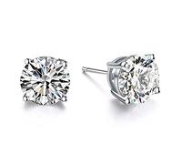 Boucles D'oreilles Diamant Simulé Femme en Argent Sterling 925 Zircone Cubique Solitaire Clous d'Oreilles (6mm, or blanc)