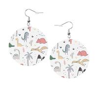 Boucles d'oreilles dinosaure et palmier de dessin animé, squelette de dinosaure de dessin animé, boucle d'oreille en cuir de forme ronde, bijoux légers pendants pour femmes et filles, parfaits pour un