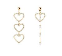 Boucles d'oreilles dorées avec perles de perles et glands en cristal avec cœur d'amour boucles d'oreilles asymétriques pour femmes ou filles stables pratiques et professionnelles