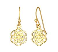 Boucles d'oreilles dorées pour femme - Symbole fleur de vie - Boucles d'oreilles pendantes avec symbole d'énergie fleur de vie - Style bohème - En argent sterling 925 plaqué or