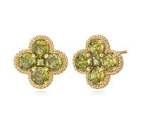 Boucles d'oreilles dorées pour femmes - Tendances - Petites boucles d'oreilles 14 carats plaquées or avec de petites fleurs rouges, zircones et motif de trèfle - Pierres de naissance - Bijoux pour